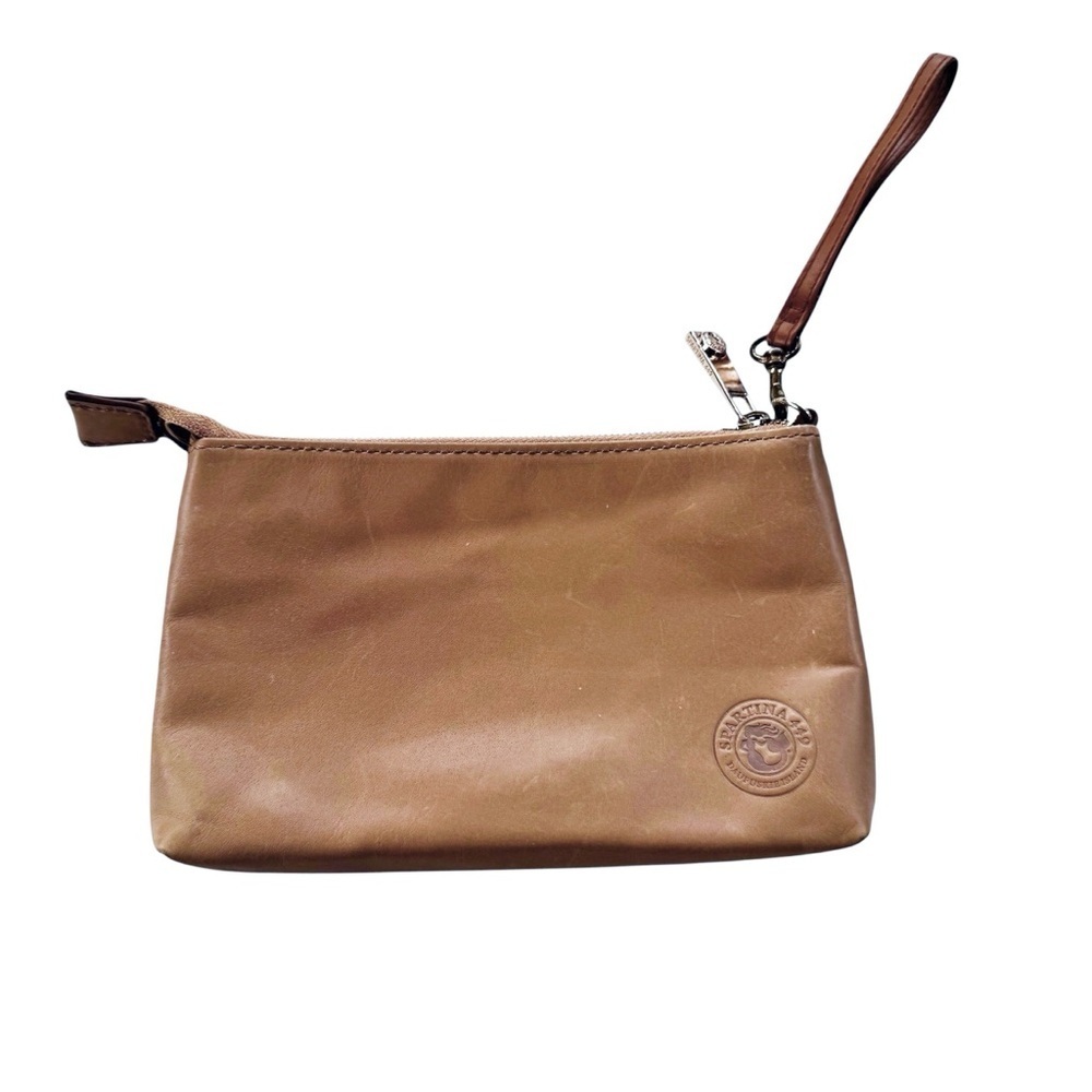 Spartina 449 Leather Wristlet Zipper Pouch Tan - Picture 11 of 11